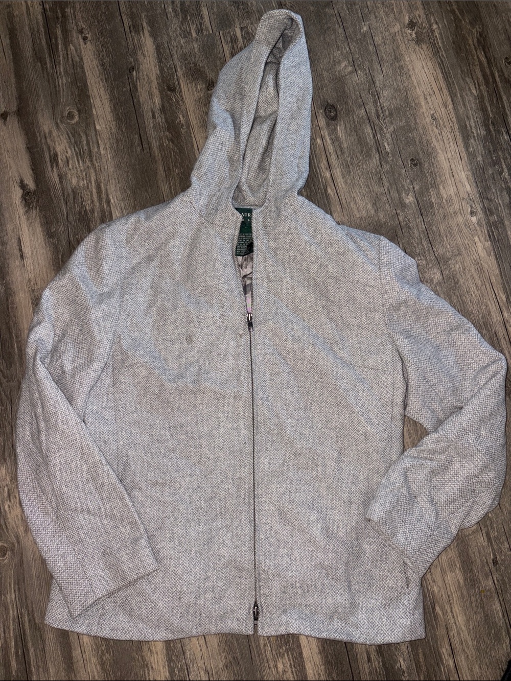 Ralph Lauren  100 Lambswool Heather Gray Hooded blazer - woman’s large